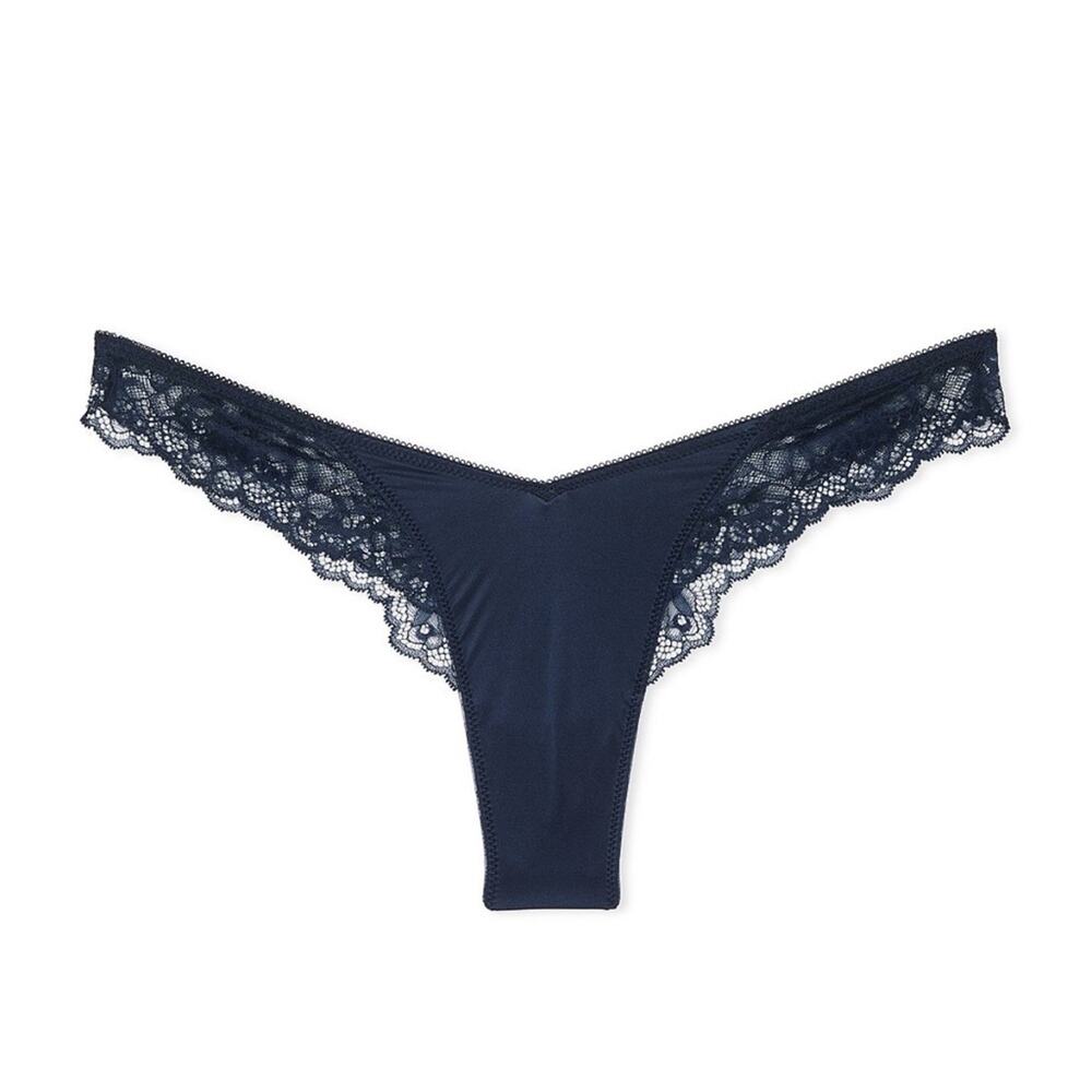 Victoria's Secret Very Sexy Rose Lace-Trim High-Leg Thong Panty dark twilight XL